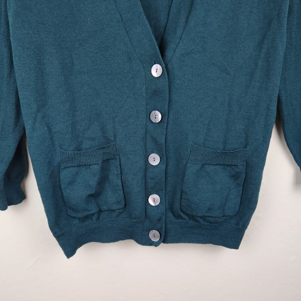 Charter Club Classic 100% Merino Wool Green Cardigan Sweater sz S flaw - Picture 4 of 12